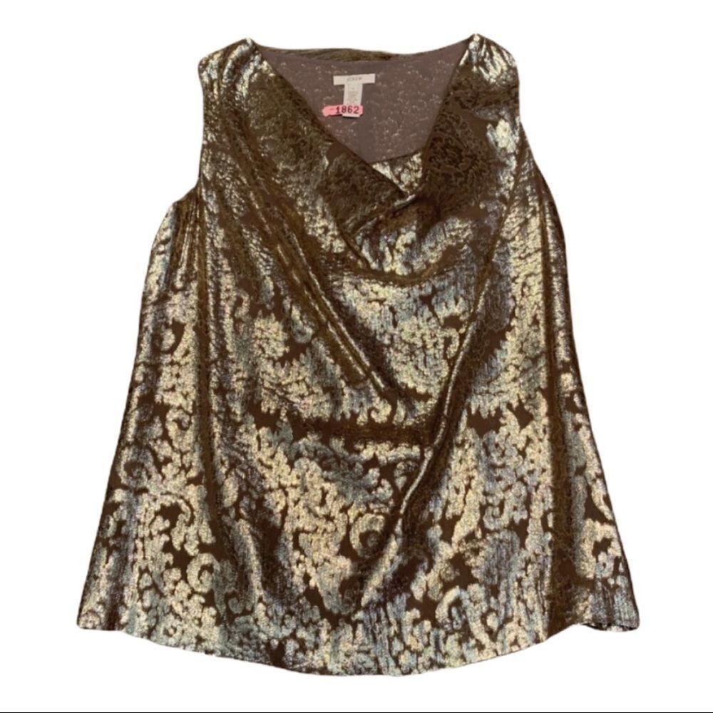J CREW Gold Silk & Metallic Sleeveless Drape Neck Top Size 6